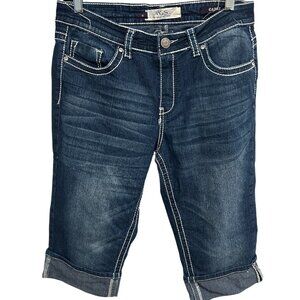 VGS Womens Denim Dark Wash Stretchy Contrast Stitching Bermuda Shorts Size 10 Co